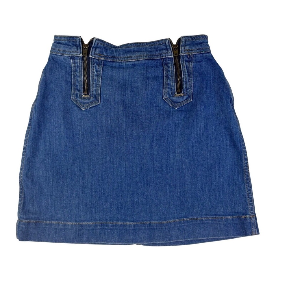 Anthropologie Deep Blue Denim Mini Skirt with Twin Front Zips